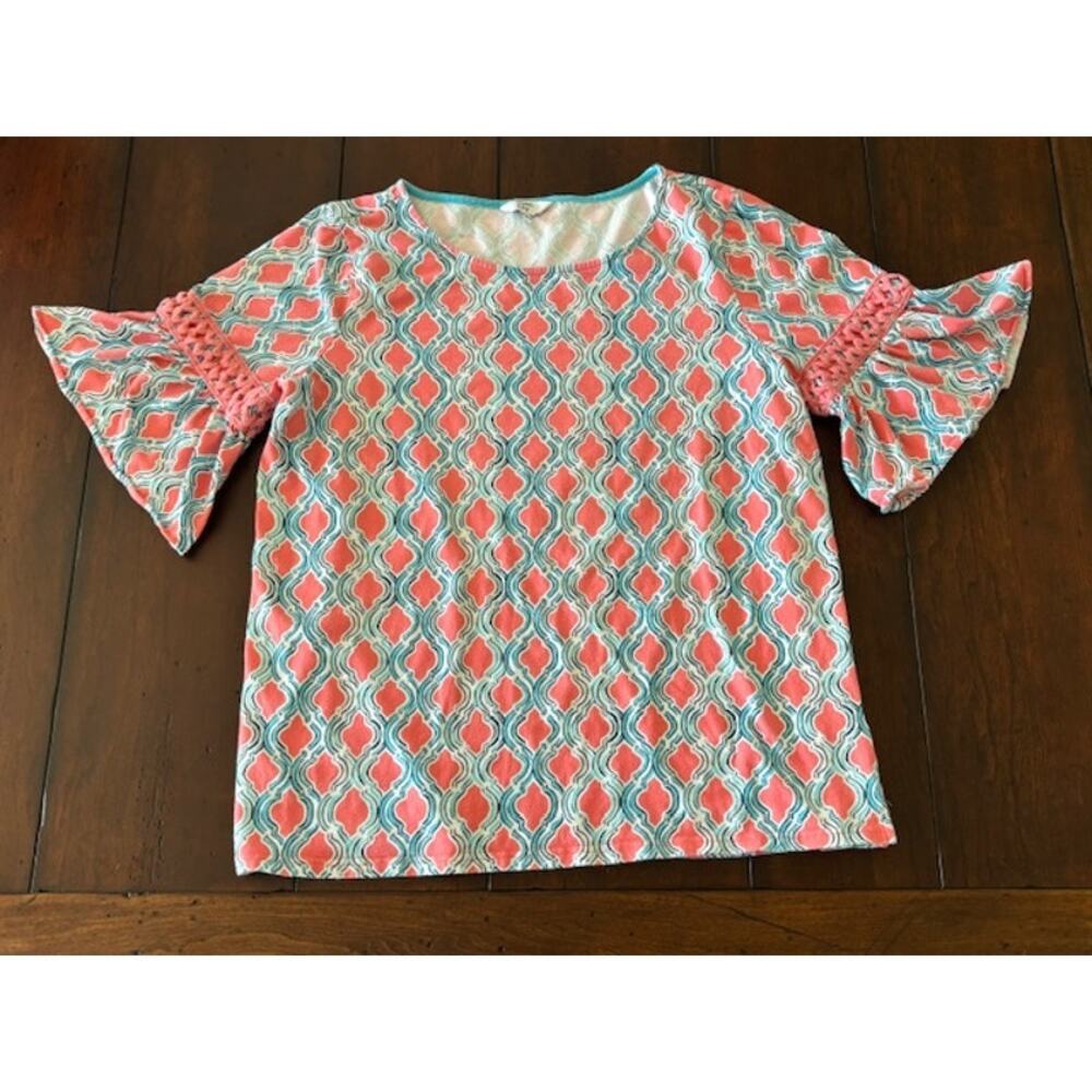 Crown & Ivy Size Small Women's 1/2 Sleeve Crew Neck Cotton‎ Top w/ Bell Sleeves